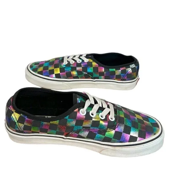 Vans Authentic Iridescent Checkerboard Lace Up canvas Skate Shoe Sneakers 7.5 M
