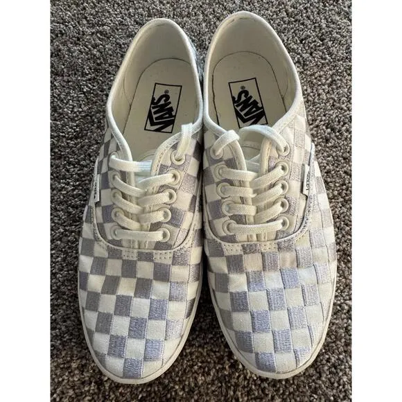 Vans Authentic Low Pro Silver White Checkered  Sneakers Low-Top Shoes Womens 7.5