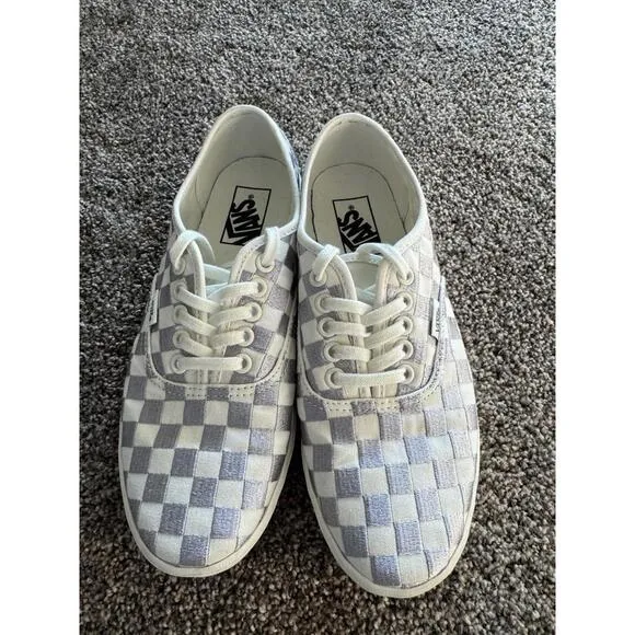 Vans Authentic Low Pro Silver White Checkered  Sneakers Low-Top Shoes Womens 7.5