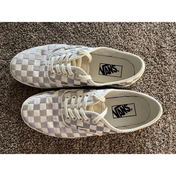 Vans Authentic Low Pro Silver White Checkered  Sneakers Low-Top Shoes Womens 7.5