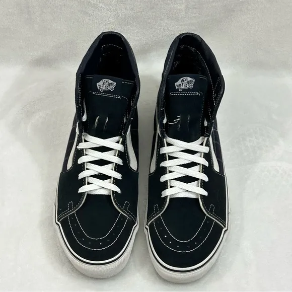 Vans Classic Old Skool Sk8-Hi Navy Blue Suede Plaid Skate Sneaker Shoes Mens 12