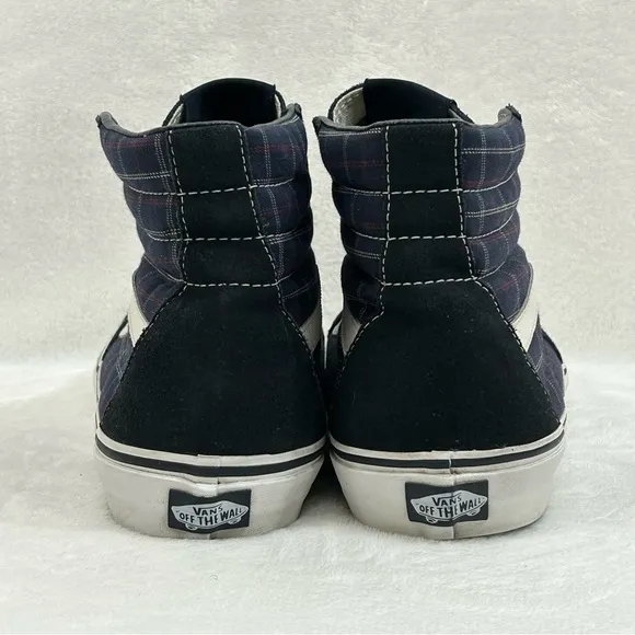 Vans Classic Old Skool Sk8-Hi Navy Blue Suede Plaid Skate Sneaker Shoes Mens 12