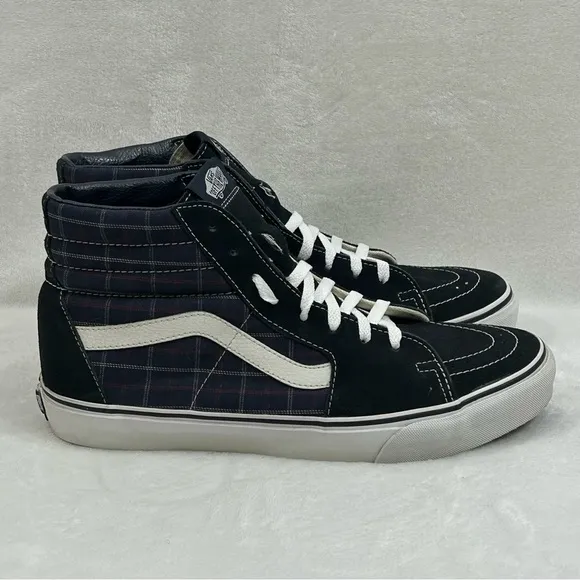 Vans Classic Old Skool Sk8-Hi Navy Blue Suede Plaid Skate Sneaker Shoes Mens 12