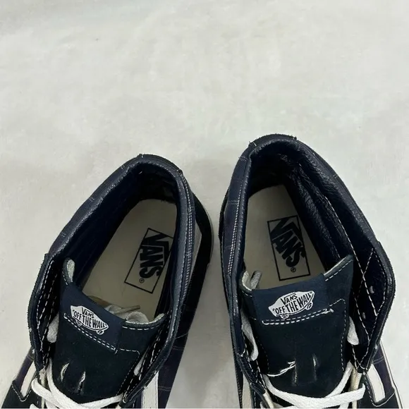 Vans Classic Old Skool Sk8-Hi Navy Blue Suede Plaid Skate Sneaker Shoes Mens 12