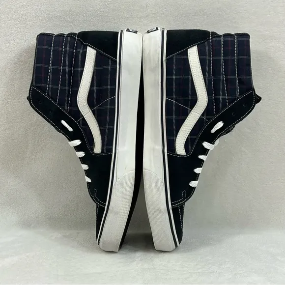 Vans Classic Old Skool Sk8-Hi Navy Blue Suede Plaid Skate Sneaker Shoes Mens 12