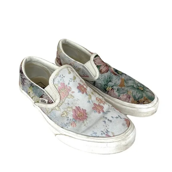 Vans Classic Slip On Floral Tapestry Sneaker Shoes Womens Size 10.5 Pre Owned