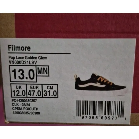 Vans Filmore Pop Lace Golden Glow  Men's 13 Sneaker Skateboarding Shoes New
