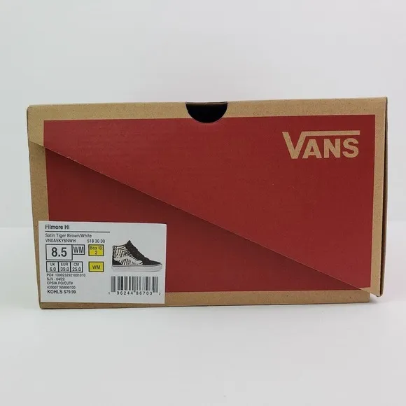 Vans Filmore Sk8 HI Womens Size 8.5 Satin Tiger Brown White Skate Sneaker Shoes