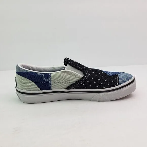 Vans Kinds Girls Size 2Y Navy True White Denim Patchwork Classic Slip On Shoes