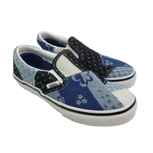 Vans Kinds Girls Size 2Y Navy True White Denim Patchwork Classic Slip On Shoes