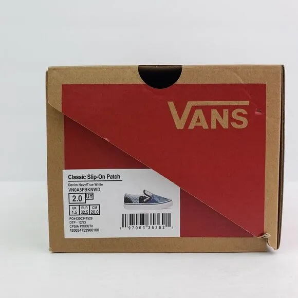 Vans Kinds Girls Size 2Y Navy True White Denim Patchwork Classic Slip On Shoes