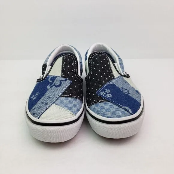 Vans Kinds Girls Size 2Y Navy True White Denim Patchwork Classic Slip On Shoes