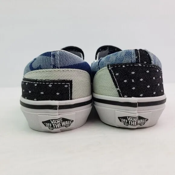 Vans Kinds Girls Size 2Y Navy True White Denim Patchwork Classic Slip On Shoes