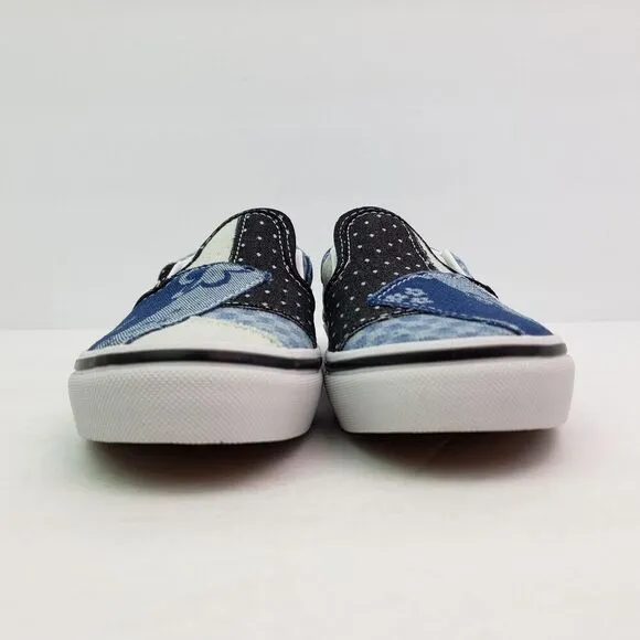 Vans Kinds Girls Size 2Y Navy True White Denim Patchwork Classic Slip On Shoes
