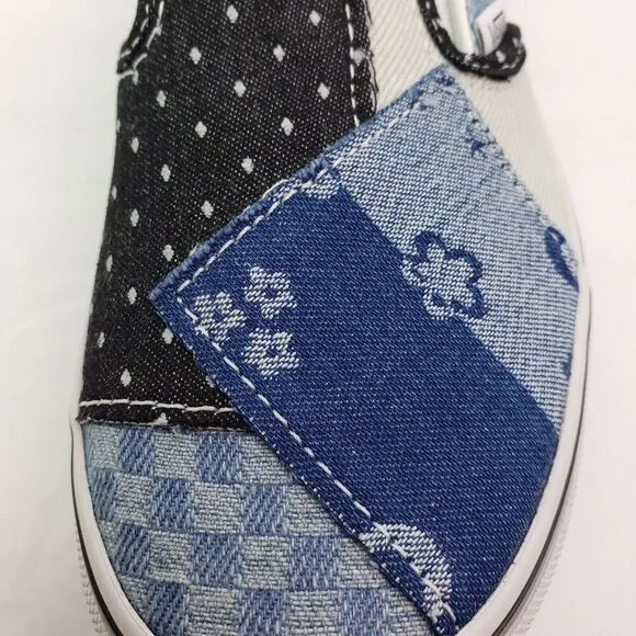 Vans Kinds Girls Size 2Y Navy True White Denim Patchwork Classic Slip On Shoes