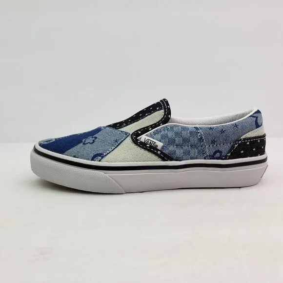 Vans Kinds Girls Size 2Y Navy True White Denim Patchwork Classic Slip On Shoes