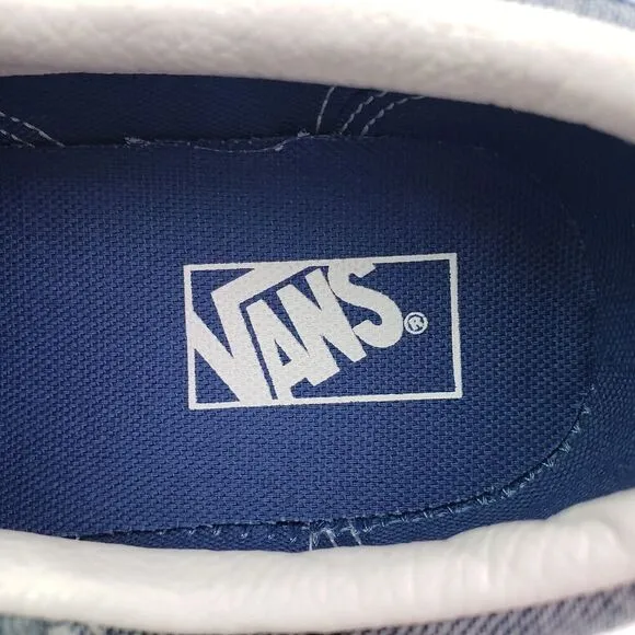 Vans Kinds Girls Size 2Y Navy True White Denim Patchwork Classic Slip On Shoes