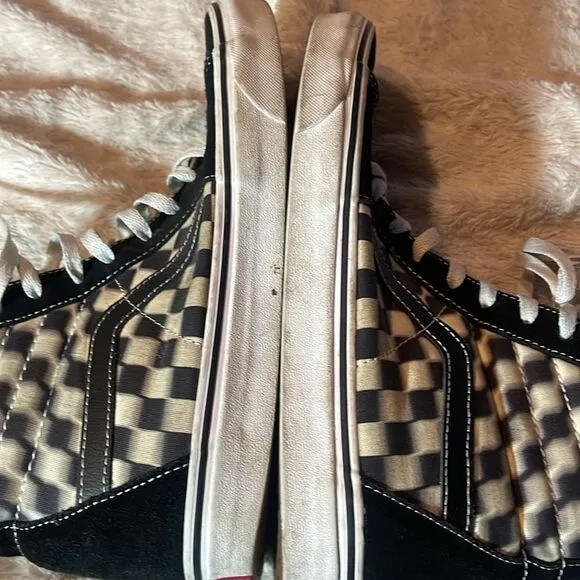 Vans leather blur checker high tops, black and white M9.5  W11