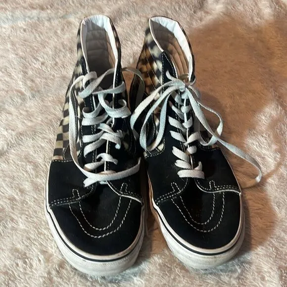 Vans leather blur checker high tops, black and white M9.5  W11