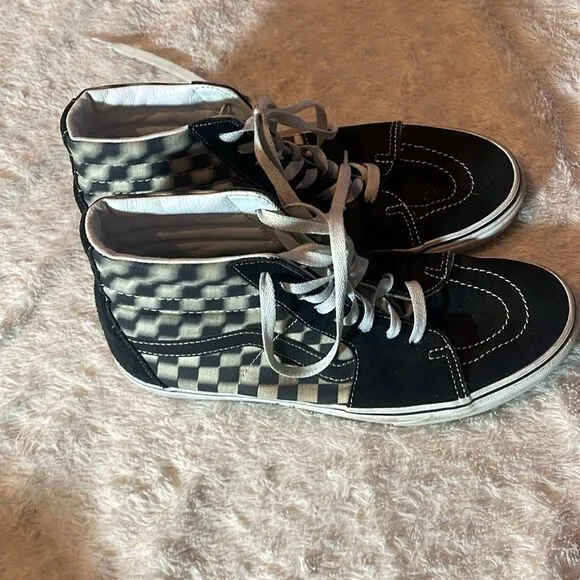 Vans leather blur checker high tops, black and white M9.5  W11