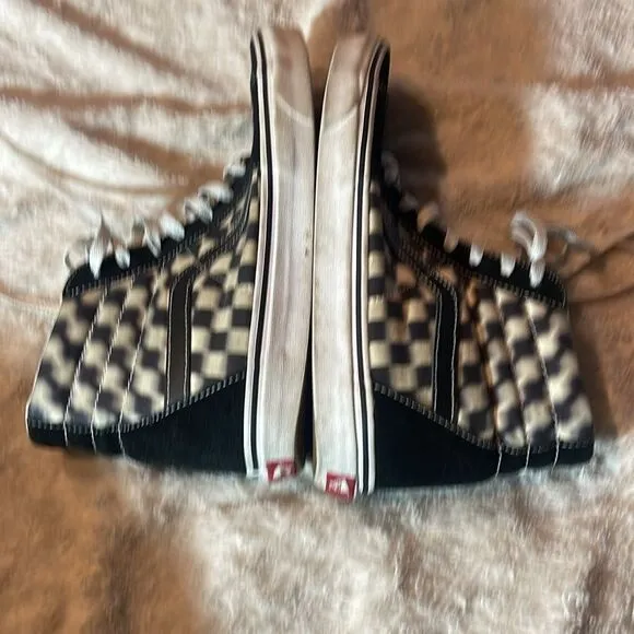 Vans leather blur checker high tops, black and white M9.5  W11