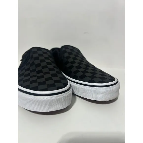 Vans Men Size 9.5 Asher Black Checkerboard Slip On Shoes
