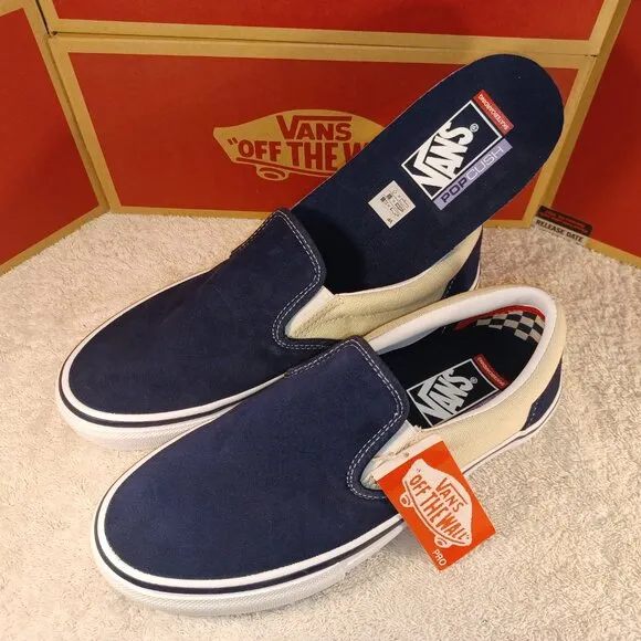 Vans Men's 7/Women's 8.5 Slip On Pro Suede Skate Shoes Blue/True White