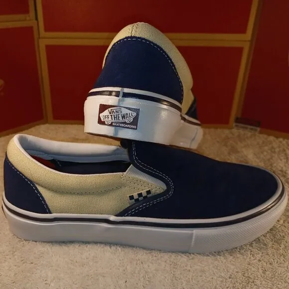 Vans Men's 7/Women's 8.5 Slip On Pro Suede Skate Shoes Blue/True White