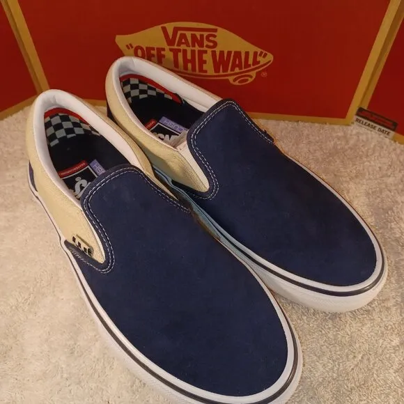 Vans Men's 7/Women's 8.5 Slip On Pro Suede Skate Shoes Blue/True White