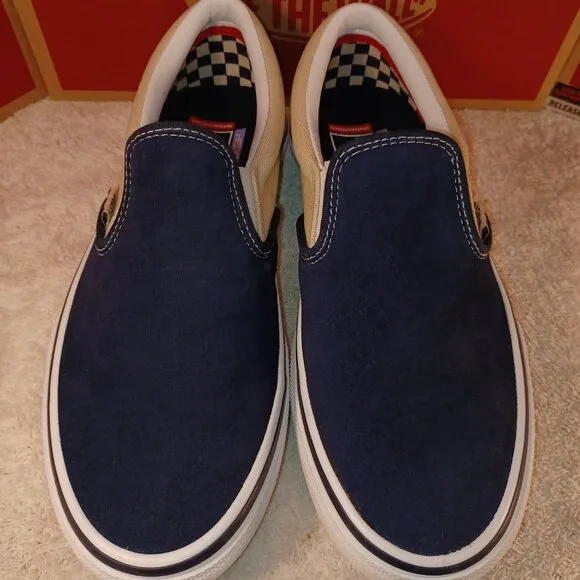 Vans Men's 7/Women's 8.5 Slip On Pro Suede Skate Shoes Blue/True White