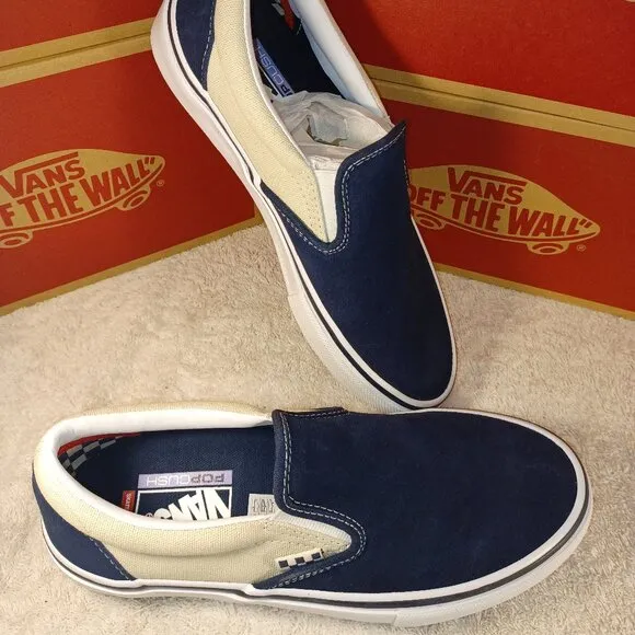 Vans Men's 7/Women's 8.5 Slip On Pro Suede Skate Shoes Blue/True White