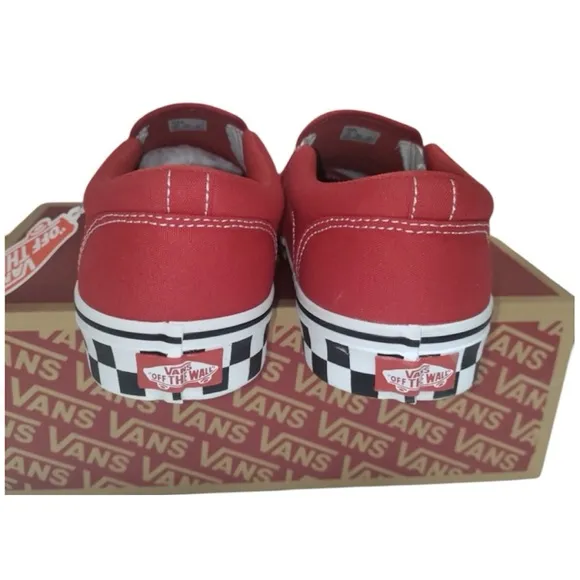 Vans Men's Asher Checker Sidewall Racing Red Canvas Slip On Skate Shoes-Sz 10M