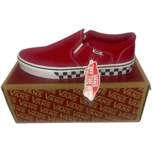 Vans Men's Asher Checker Sidewall Racing Red Canvas Slip On Skate Shoes-Sz 10M