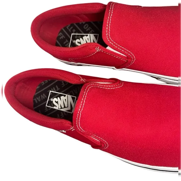 Vans Men's Asher Checker Sidewall Racing Red Canvas Slip On Skate Shoes-Sz 10M