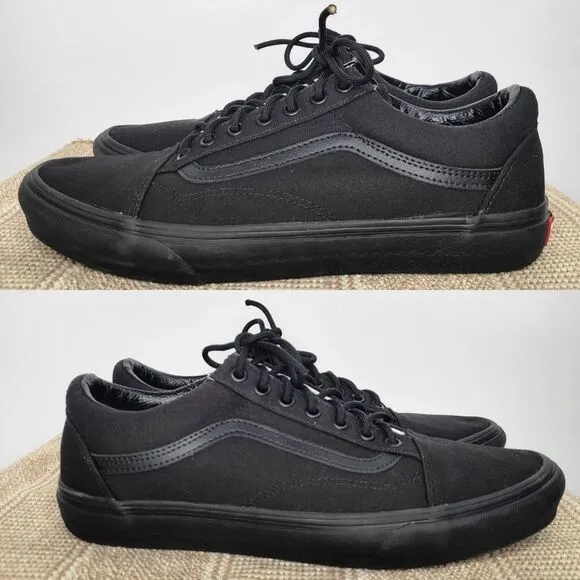 VANS Old Skool Black Skate Shoes Size 10.5 *Wide Low Top Monochromatic