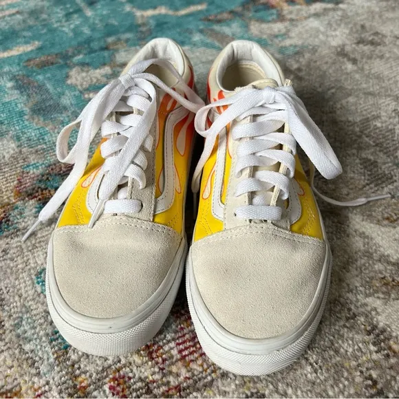 Vans Old Skool classic white skate shoes flame detail mens womens unisex sizes