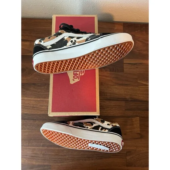 Vans Old Skool Cow Pattern Brown Blk Skate Shoes Unisex Adults Men 5.5 women 7