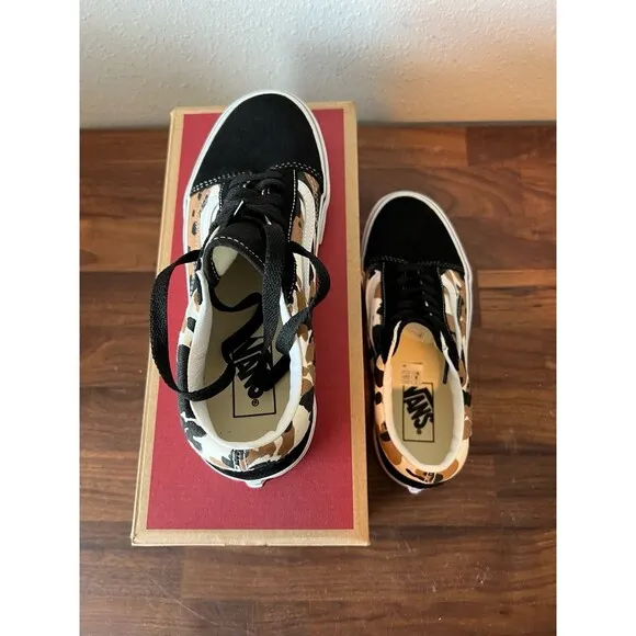 Vans Old Skool Cow Pattern Brown Blk Skate Shoes Unisex Adults Men 5.5 women 7