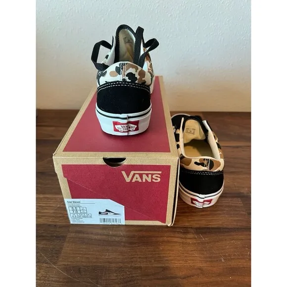 Vans Old Skool Cow Pattern Brown Blk Skate Shoes Unisex Adults Men 5.5 women 7