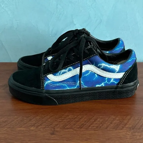 Vans Old Skool Lightning Black &amp;‎ Blue Skate Shoes Sz 6 Men 7.5 Women