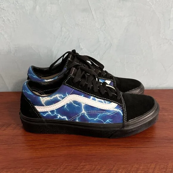 Vans Old Skool Lightning Black &amp;‎ Blue Skate Shoes Sz 6 Men 7.5 Women