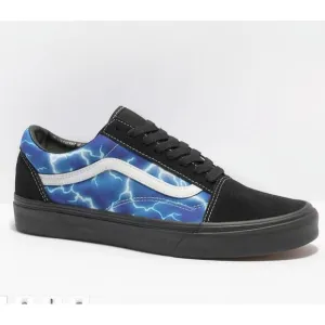 Vans Old Skool Lightning Black &amp;‎ Blue Skate Shoes Sz 6 Men 7.5 Women