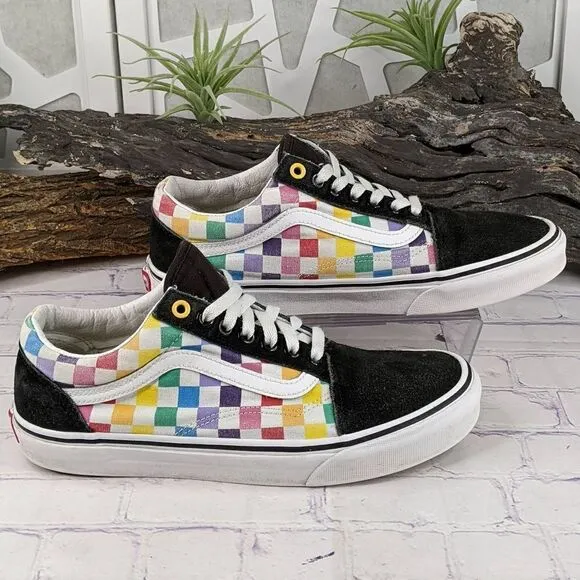 Vans Old Skool Rainbow Checkerboard Skate Shoes Sneakers