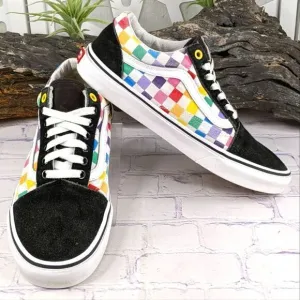 Vans Old Skool Rainbow Checkerboard Skate Shoes Sneakers
