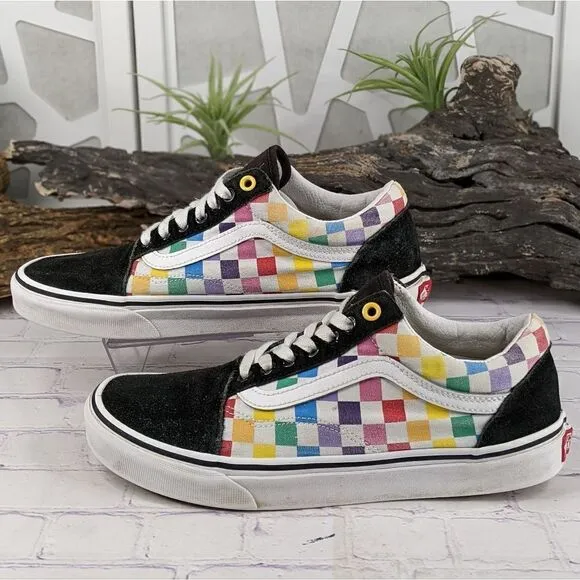 Vans Old Skool Rainbow Checkerboard Skate Shoes Sneakers