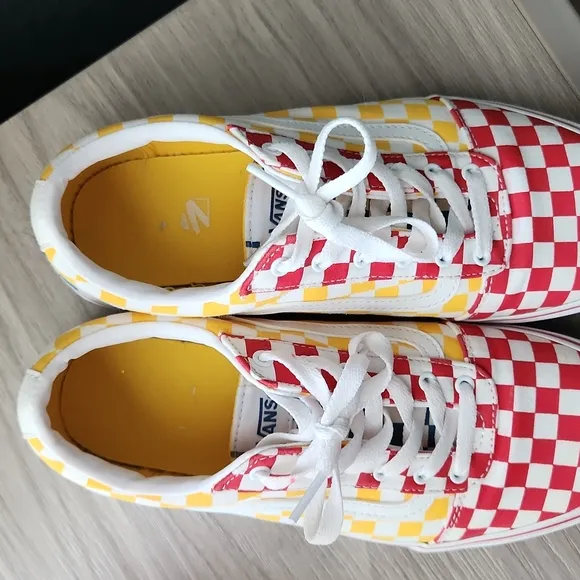 Vans Old Skool Red Yellow Blue Checkerboard Skate Shoes