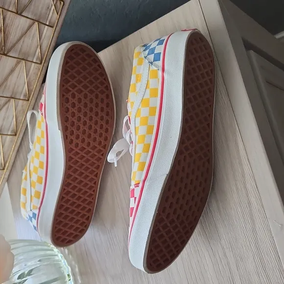 Vans Old Skool Red Yellow Blue Checkerboard Skate Shoes