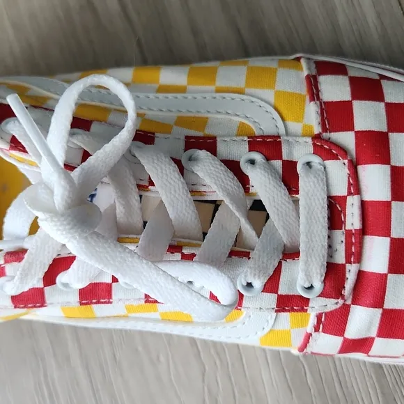 Vans Old Skool Red Yellow Blue Checkerboard Skate Shoes