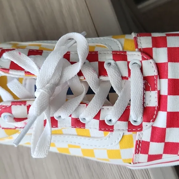 Vans Old Skool Red Yellow Blue Checkerboard Skate Shoes