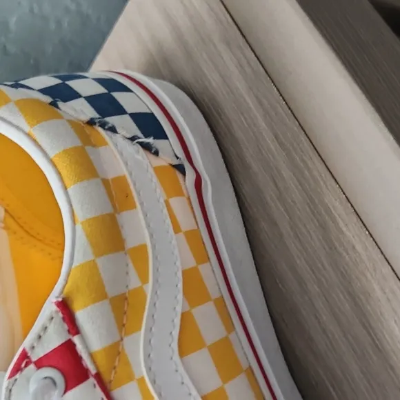 Vans Old Skool Red Yellow Blue Checkerboard Skate Shoes
